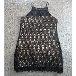 RnB Lace Dress Womens M Black Nude Sleeveless Cocktail Shift Party Mini